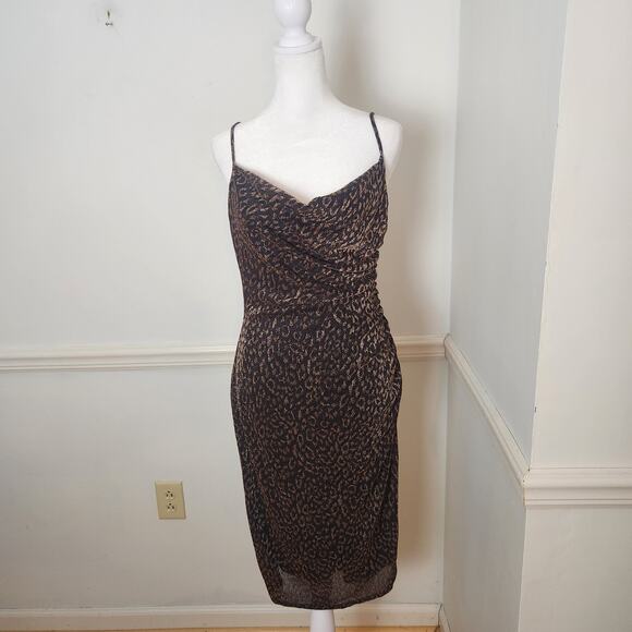 Laundry By Shelli Segal Dress Size 4 Women Slip Gold Leopard Sleeveless Fairy - Picture 2 of 11